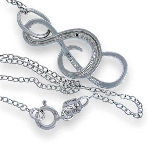 Black Diamond Music Treble Clef Pendant ONLY | Sterling Silver 925 - Picture 4 of 5